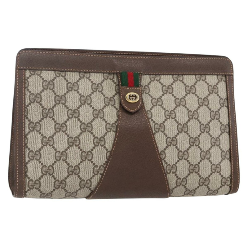 【日本直送】GUCCI GG Supreme Web Sherry Line 手拿包 PVC 米色 金色 89 01 033 正品 BA7453-0