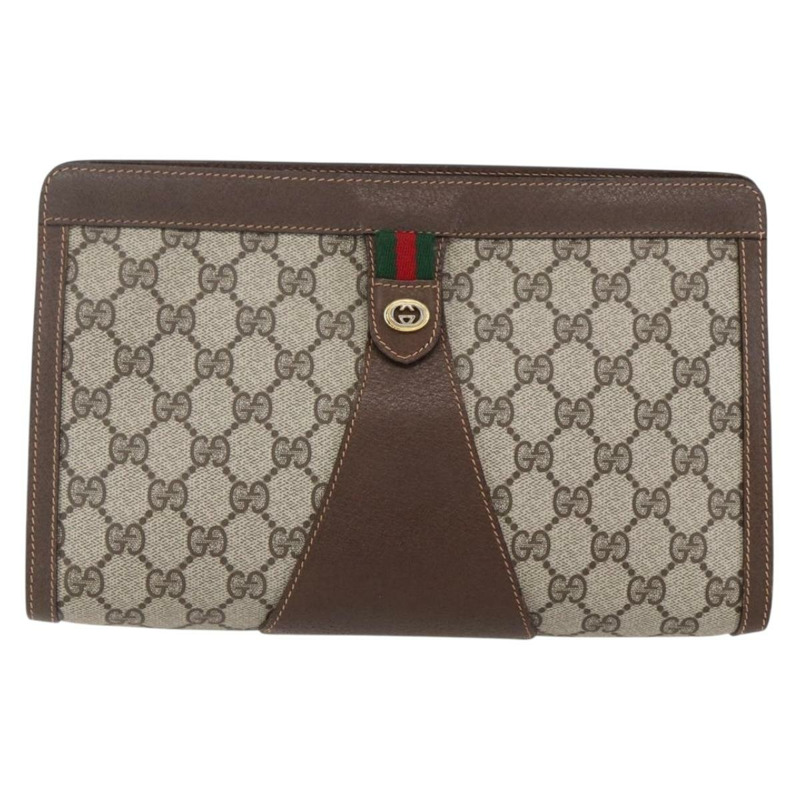 【日本直送】GUCCI GG Supreme Web Sherry Line 手拿包 PVC 米色 金色 89 01 033 正品 BA7453-1
