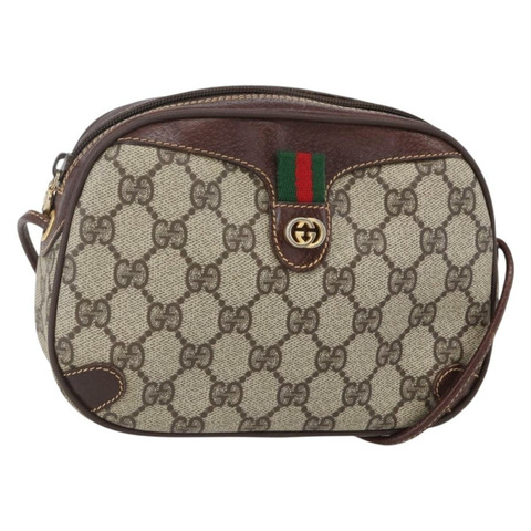GUCCI GG Supreme Web Sherry Line 手提包 PVC 米色 金色 89 02 066 正品 150721