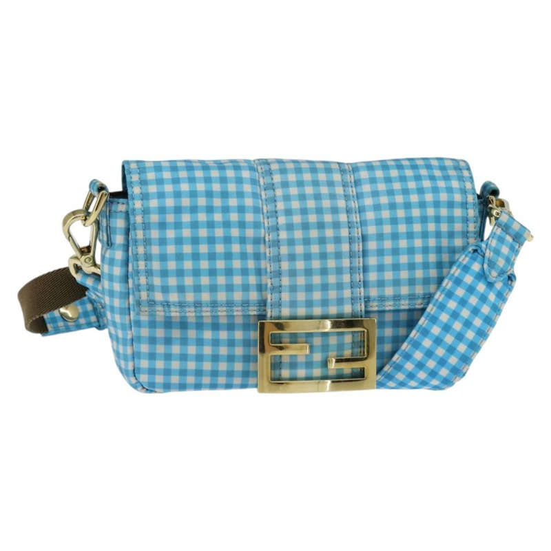 【日本直送】FENDI Mamma Baguette 肩背包 尼龍材質 2way 藍色金色 Auth 151178-0