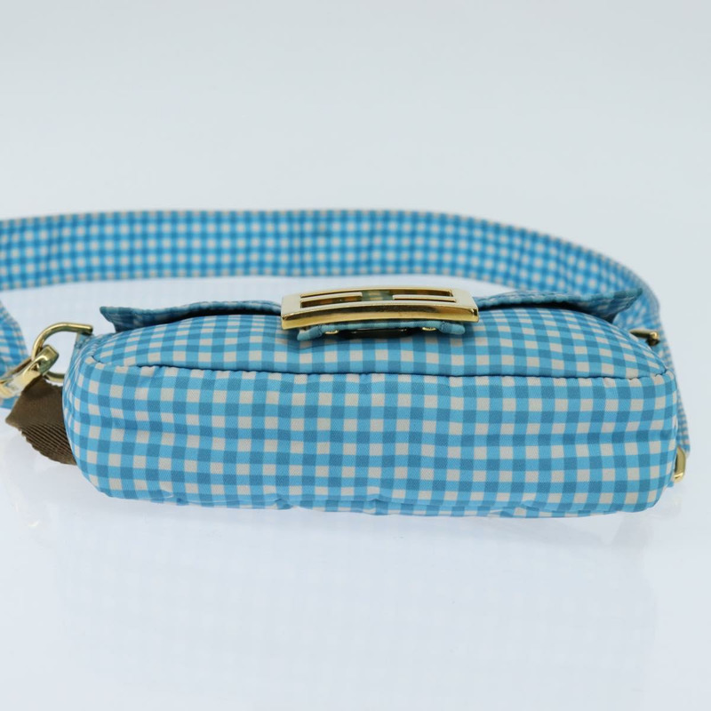 【日本直送】FENDI Mamma Baguette 肩背包 尼龍材質 2way 藍色金色 Auth 151178-10