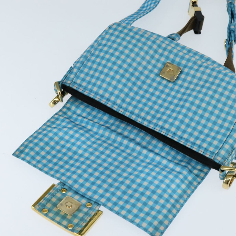 【日本直送】FENDI Mamma Baguette 肩背包 尼龍材質 2way 藍色金色 Auth 151178-16