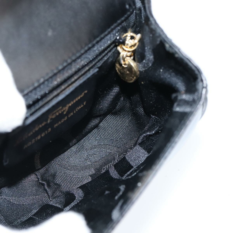 【日本直送】Salvatore Ferragamo Gancini 鏈條單肩包，黑色皮革，金色，正品，貨號 151140-17