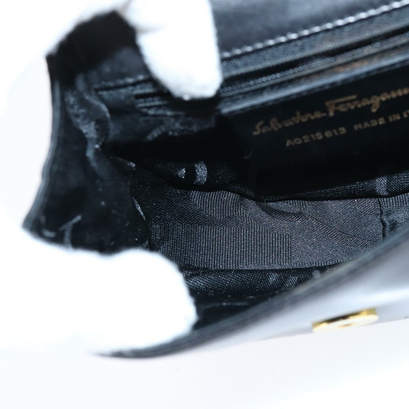 【日本直送】Salvatore Ferragamo Gancini 鏈條單肩包，黑色皮革，金色，正品，貨號 151140-18