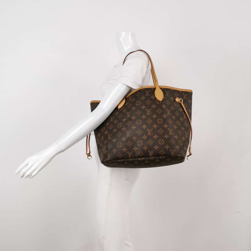 Louis Vuitton (LV) Neverfull 中號 植鞣革Monogram印花束帶子母包單肩包 芯片款-1