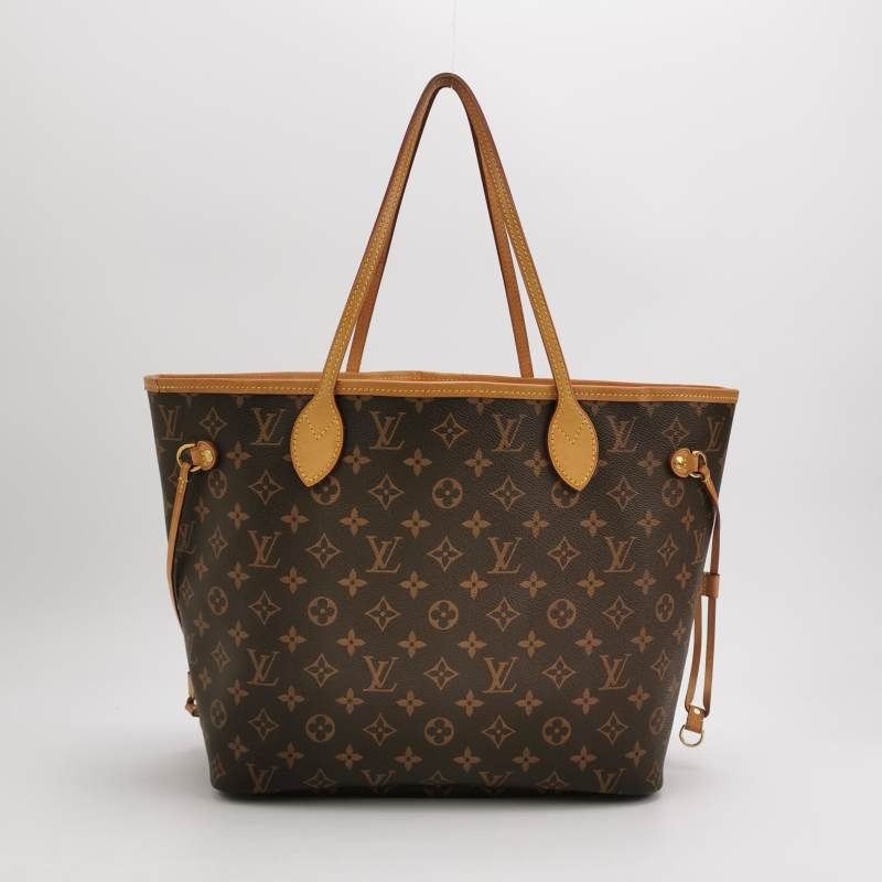 Louis Vuitton (LV) Neverfull 中號 植鞣革Monogram印花束帶子母包單肩包 芯片款-5