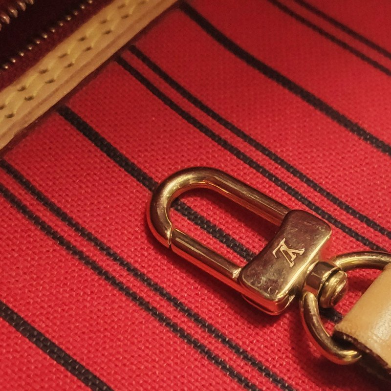 Louis Vuitton (LV) Neverfull 中號 植鞣革Monogram印花束帶子母包單肩包 芯片款-12