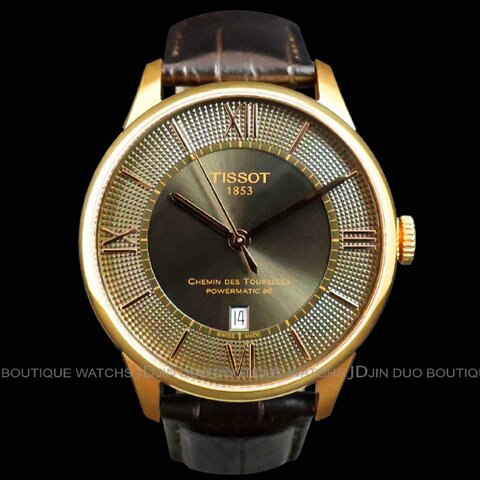 金鐸精品~2483 TISSOT天梭Tourelles杜魯爾系列棕面玫瑰金色42mm自動上鍊男用腕錶