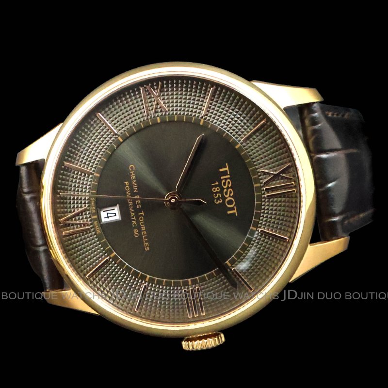 金鐸精品~2483 TISSOT天梭Tourelles杜魯爾系列棕面玫瑰金色42mm自動上鍊男用腕錶-5