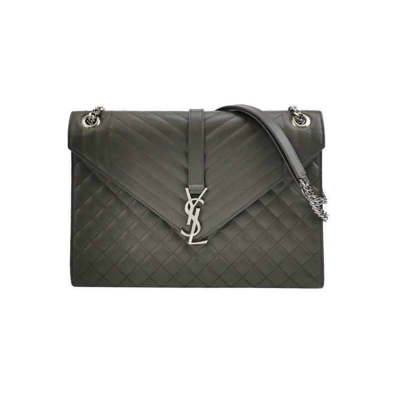 Saint Laurent Envelope大號牛皮純色絎縫YSL標誌單肩包-0