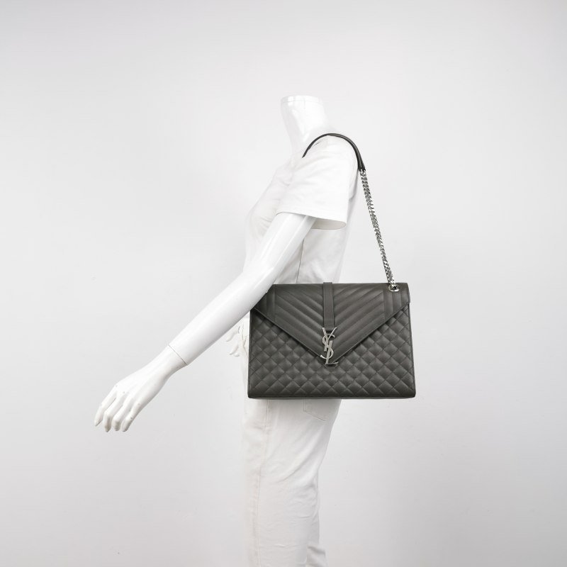 Saint Laurent Envelope大號牛皮純色絎縫YSL標誌單肩包-1