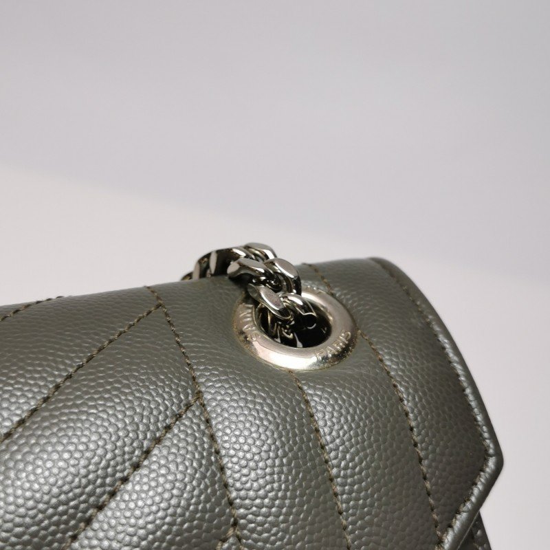 Saint Laurent Envelope大號牛皮純色絎縫YSL標誌單肩包-15