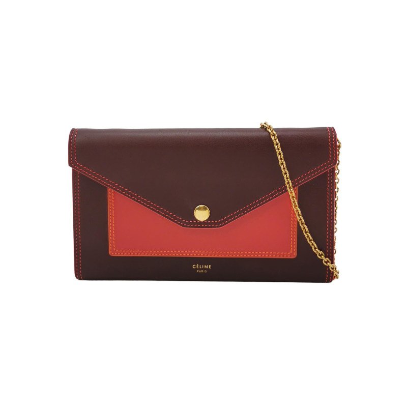 Celine 牛皮拼色字母Logo翻蓋單肩包斜挎包-0