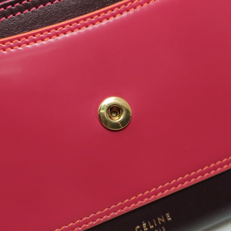 Celine 牛皮拼色字母Logo翻蓋單肩包斜挎包-9