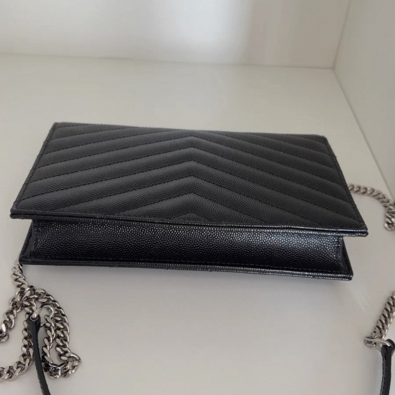 YSL聖羅蘭黑銀牛皮信封包小號WOC-2