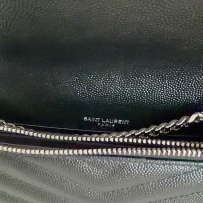 YSL聖羅蘭黑銀牛皮信封包小號WOC-3