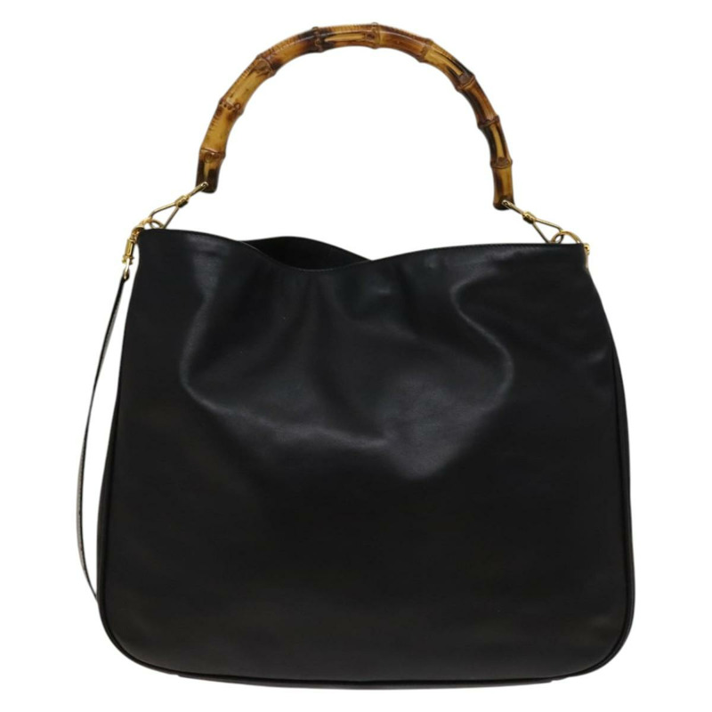 【日本直送】GUCCI 竹節手提包 皮革 兩用 黑色 金色 001 1781 1577 0 Auth 137281-1