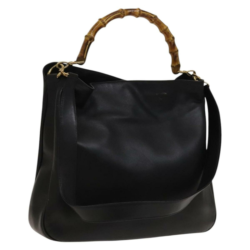 【日本直送】GUCCI 竹節肩背包 皮革 兩用 黑色 金色 001 1998 1577 正品 139142-0