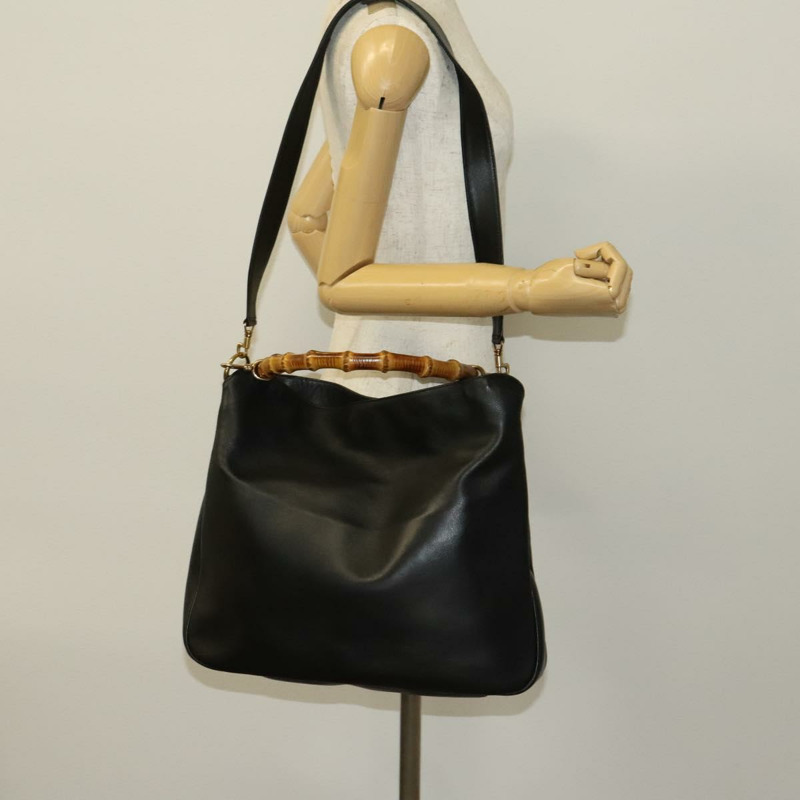 【日本直送】GUCCI 竹節肩背包 皮革 兩用 黑色 金色 001 1998 1577 正品 139142-21