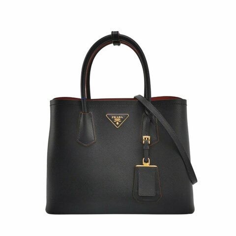 Prada Double 中號牛皮純色三角徽標斜挎包單肩包