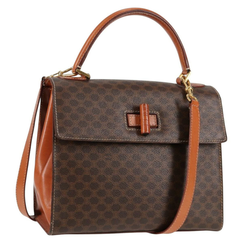 【日本直送】CELINE Macadam帆布手提包 PVC皮革 2way Brown Gold Auth ki5899-0