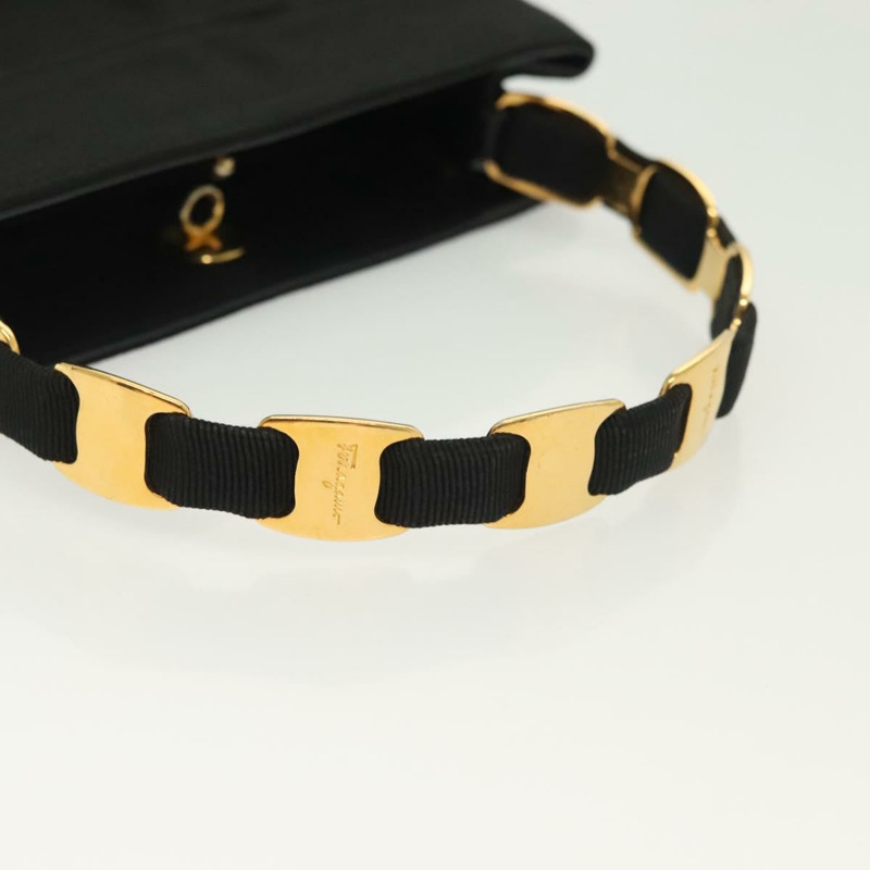 【日本直送】Salvatore Ferragamo Vala 手提包 帆布 黑色 金色 正品 139593-6