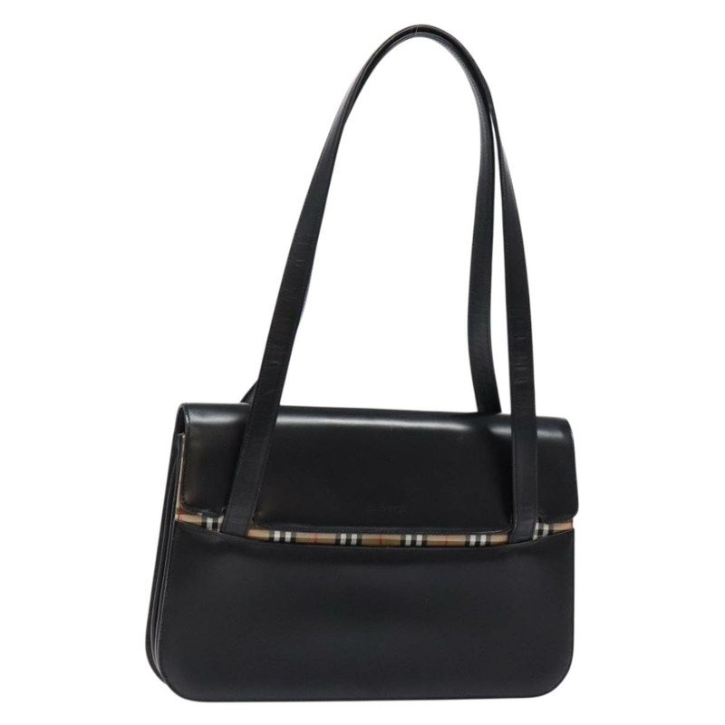 【日本直送】Burberrys Nova 格紋手提包，皮革材質，米色/黑色，正品，貨號 139536-0