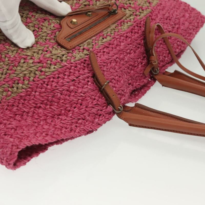 【日本直送】BALENCIAGA Vanier 拉菲草粉紅手提包 286370 正品 139539-6