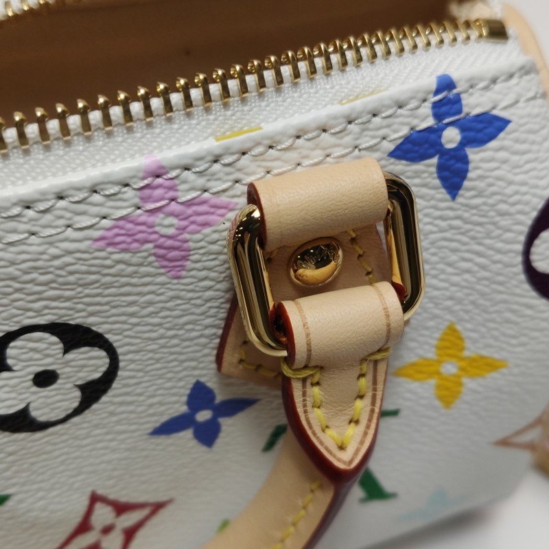 Louis Vuitton (LV) LV x Takashi Murakami聯名款Nano植鞣革白三彩波士頓包斜挎包單肩包 9.8新 晶片款-10