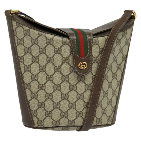 GUCCI GG Supreme Web Sherry Line 單肩包 PVC 米色 904 02 081 Auth 139731