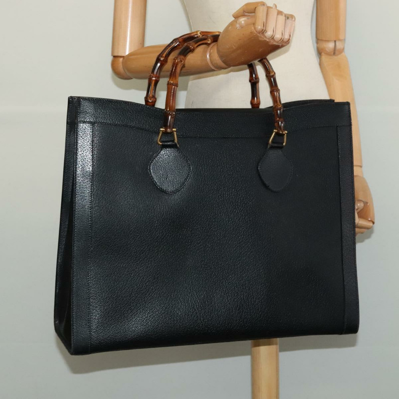 【日本直送】GUCCI 竹節手提包 皮革 黑色 金色 002 1186 0259 正品 139070-20