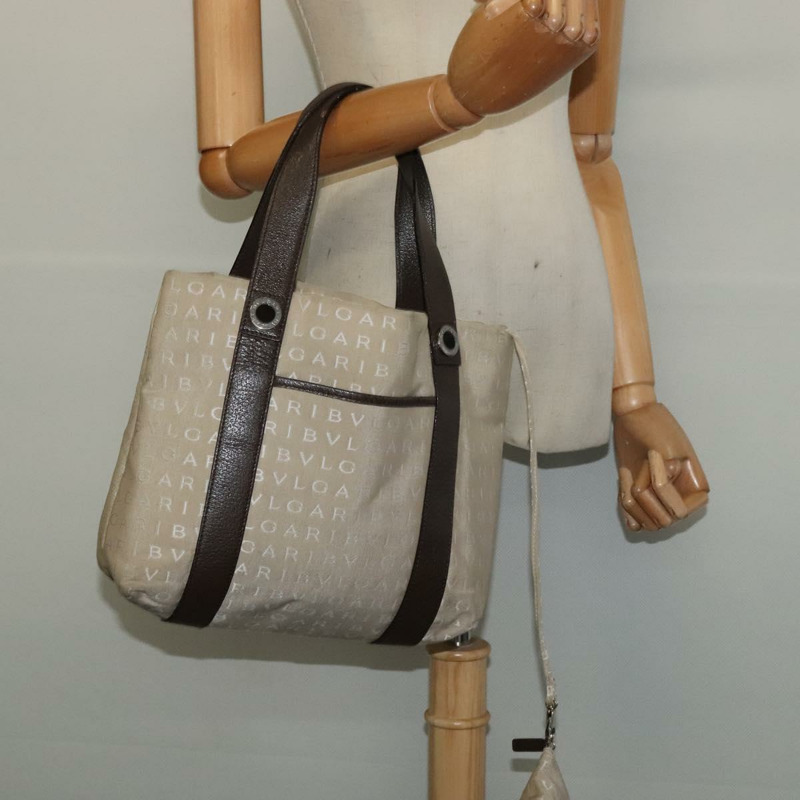 【日本直送】寶格麗 Logo Mania 帆布手提包 米色 銀色 正品 139062-24