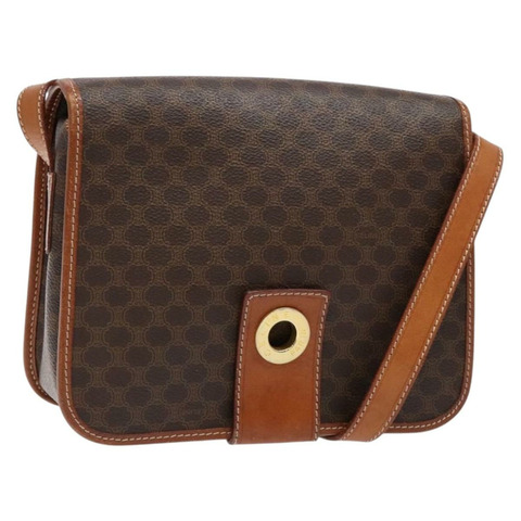 CELINE Macadam帆布肩背包 PVC皮革 棕色 金色 正品 140237