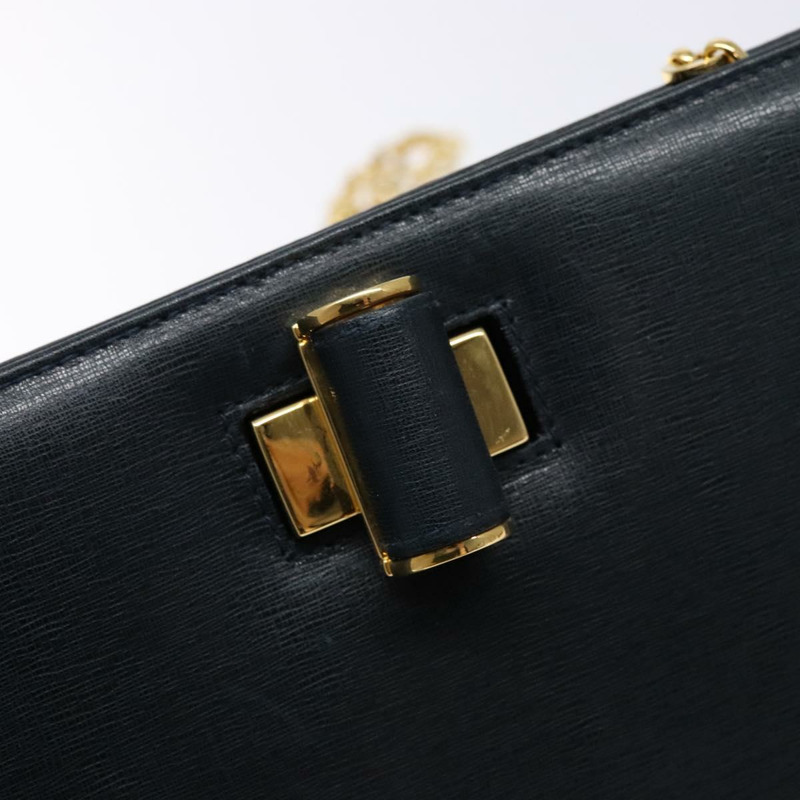 【日本直送】Salvatore Ferragamo Gancini 鏈條單肩包 皮革 海軍藍 金色 正品 140222-9