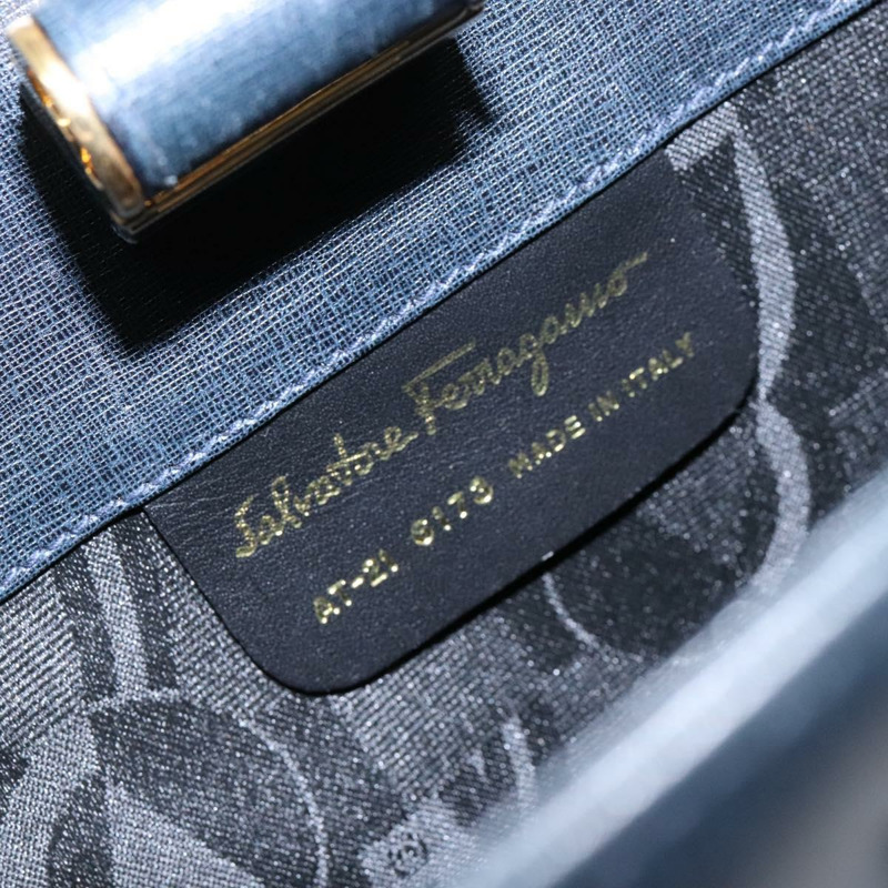 【日本直送】Salvatore Ferragamo Gancini 鏈條單肩包 皮革 海軍藍 金色 正品 140222-11