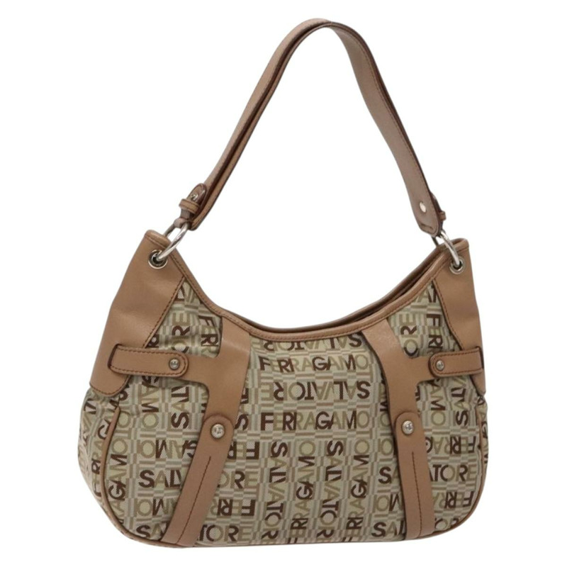 【日本直送】Salvatore Ferragamo 肩背包 帆布 皮革 米色 銀色 正品 bs28919-0