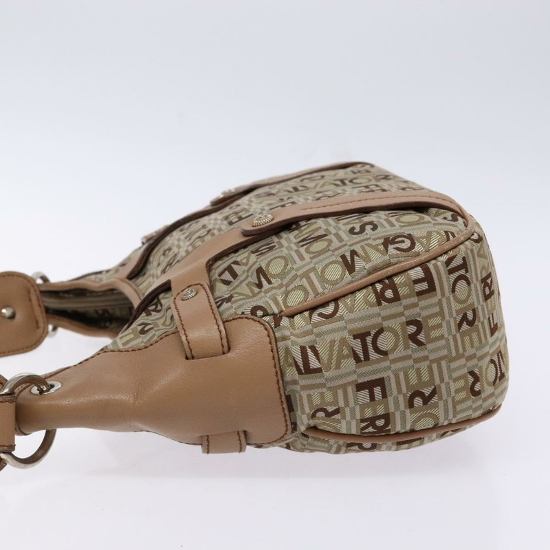 【日本直送】Salvatore Ferragamo 肩背包 帆布 皮革 米色 銀色 正品 bs28919-3