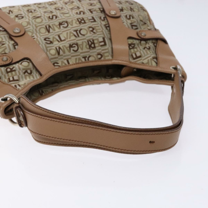 【日本直送】Salvatore Ferragamo 肩背包 帆布 皮革 米色 銀色 正品 bs28919-6