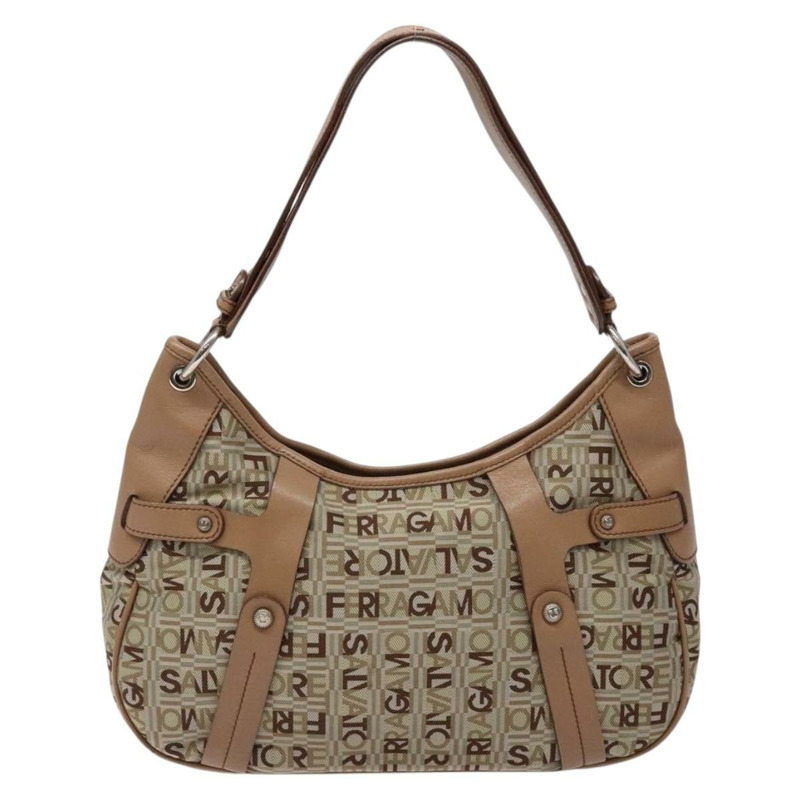 【日本直送】Salvatore Ferragamo 肩背包 帆布 皮革 米色 銀色 正品 bs28919-12