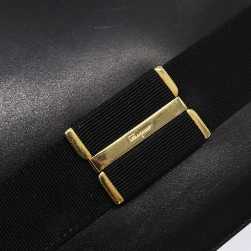 【日本直送】Salvatore Ferragamo Gancini 單肩包，黑色皮革，金色，正品，貨號 140540-16