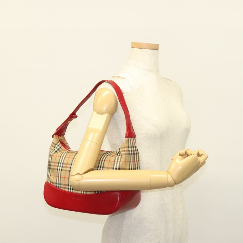 【日本直送】Burberrys Nova 格紋單肩包帆布皮革米色紅色正品 gh659-19