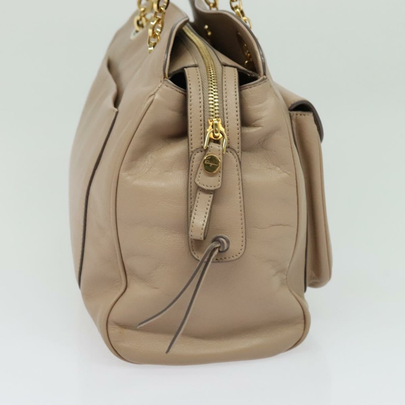 【日本直送】Salvatore Ferragamo Gancini 手提包 皮革 米色 金色 正品 140617-2