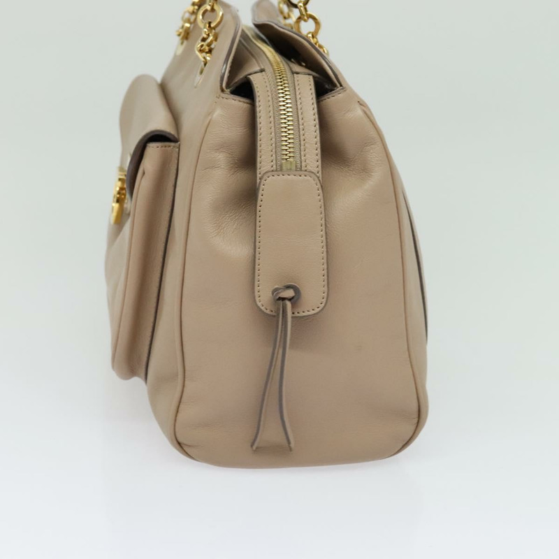 【日本直送】Salvatore Ferragamo Gancini 手提包 皮革 米色 金色 正品 140617-3