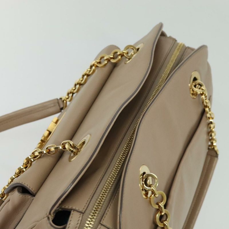 【日本直送】Salvatore Ferragamo Gancini 手提包 皮革 米色 金色 正品 140617-5