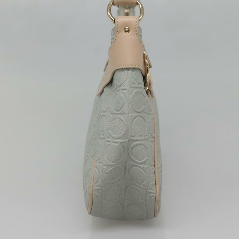 【日本直送】Salvatore Ferragamo Gancini 單肩包 皮革 灰色 米色 金色 正品 140541-2