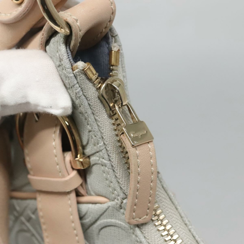 【日本直送】Salvatore Ferragamo Gancini 單肩包 皮革 灰色 米色 金色 正品 140541-9