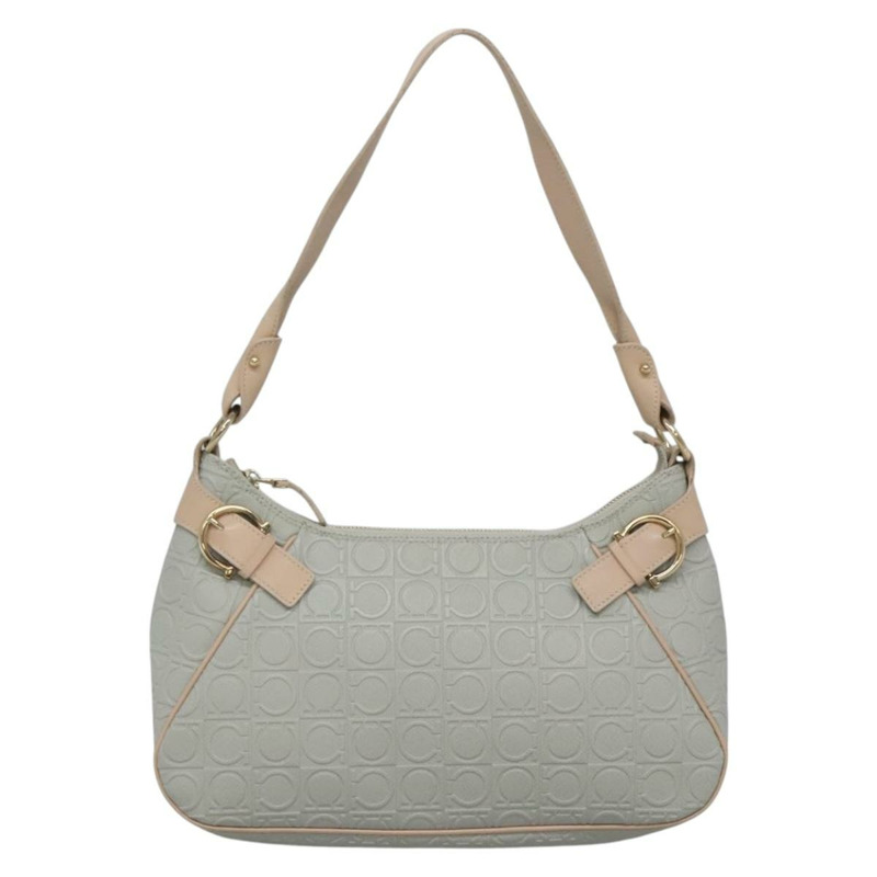 【日本直送】Salvatore Ferragamo Gancini 單肩包 皮革 灰色 米色 金色 正品 140541-12