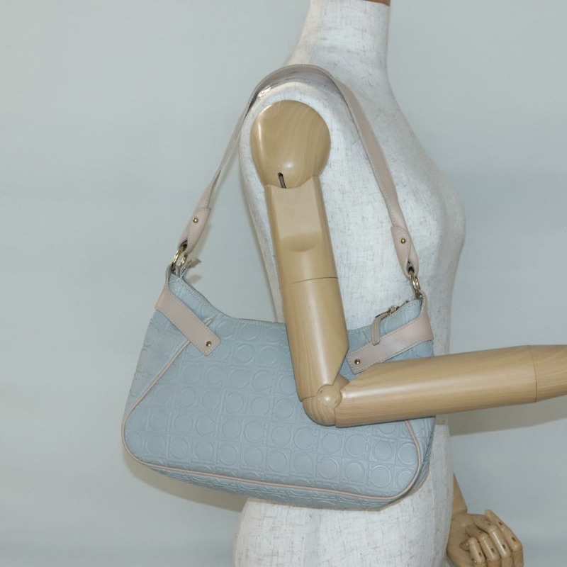 【日本直送】Salvatore Ferragamo Gancini 單肩包 皮革 灰色 米色 金色 正品 140541-19