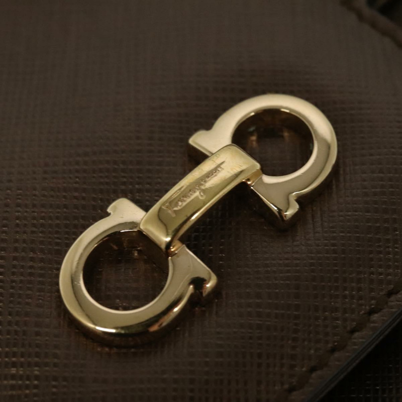 【日本直送】Salvatore Ferragamo Gancini 鏈條單肩包，棕色皮革，金色，正品 gh694-16