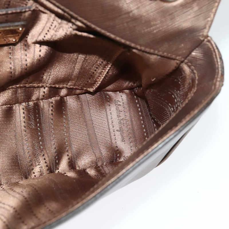 【日本直送】Salvatore Ferragamo Gancini 鏈條單肩包，棕色皮革，金色，正品 gh694-18